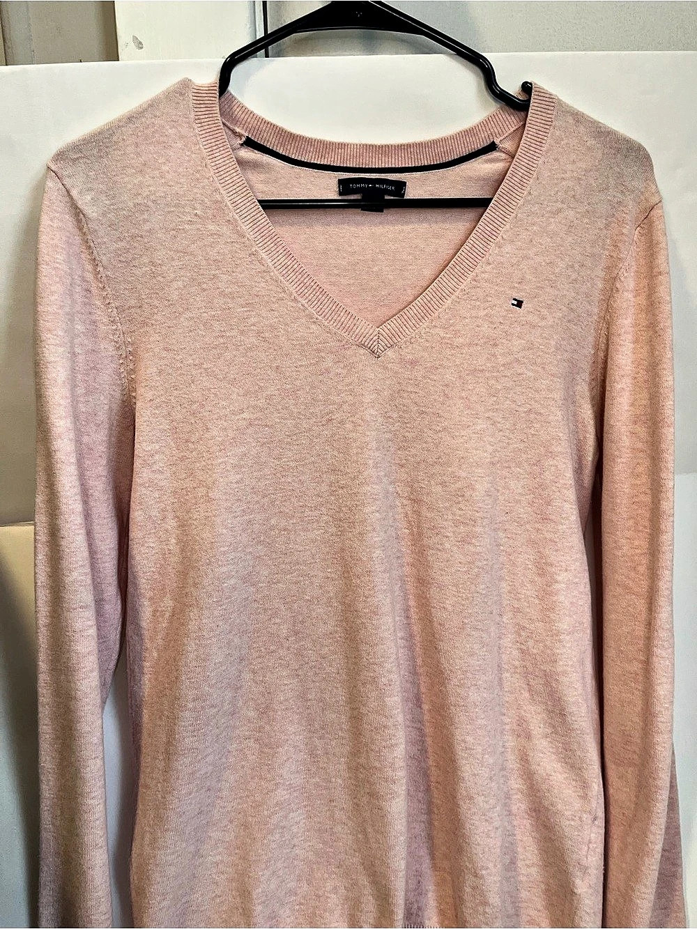 Tommy Hilfiger Cotton Nylon V-Neck Pullover Sweater Pink Medium